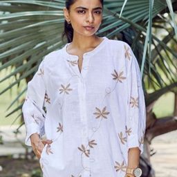Sencei Embroidered Pure Cotton Shirt With Trousers-image-55