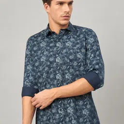 Duke Slim Fit Floral Printed Spread Collar Cotton Shirt-image-77