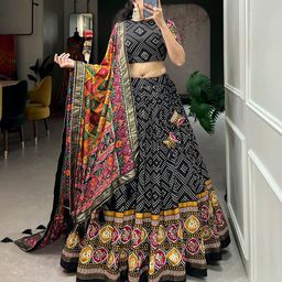 Aika Printed Foil Print Ready to Wear Lehenga & Unstitched Blouse With Dupatta-picture-4
