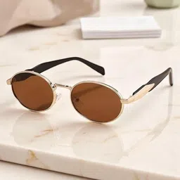 SPADEACES Unisex Oval Sunglasses with UV Protected Lens 6140 Gold Brown-picture-11