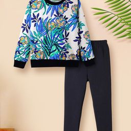 Tiara Girls Printed Pure Cotton Sweatshirt With Legging-image-57