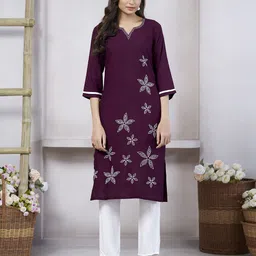 GRIOPY Floral Embroidered Notch Neck Thread Work Straight Kurta-picture-51