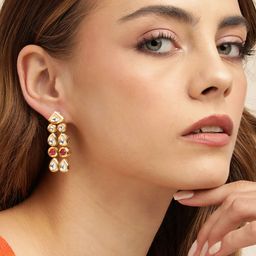 Anouk Gold Plated Kundan Studded Classic Drop Earrings-54