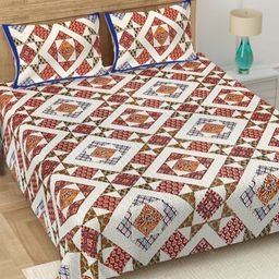 BED-SHEET.COM White & Blue Printed Pure Cotton 180 TC King Bedsheet Set 2.74 m x 2.28 m-image-30