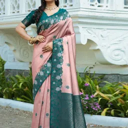 RASVRITI Ethnic Motifs Zari Art Silk Banarasi Saree-image-7