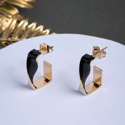 Designbox TwistedEnamelled Square Shaped Half Hoop Earrings-image-1
