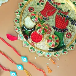 Anouk Set Of 3 Stones Studded & Beaded Rakhi Greeting Card & Pooja Thali-91