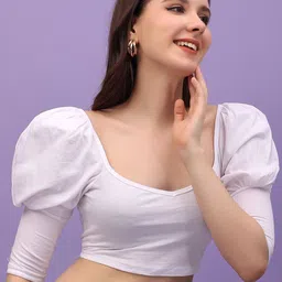 SCORPIUS Sweetheart Neck Puff Sleeve Cotton Fitted Crop Top-image-53