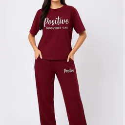 Stem Rope Women Maroon Cotton Blend Solid Co-Ords-picture-37