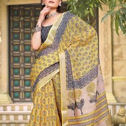 Anouk Floral Zari Linen Blend Saree-32