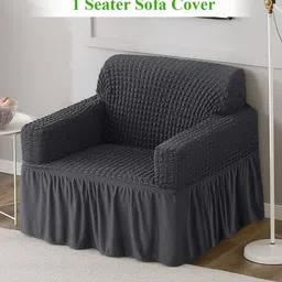 HOKIPO Grey Self Design Stretchable Sofa Cover With Arms-4
