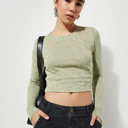 MAX URB_N Women Jacquard Burnout Crop Top-image-75
