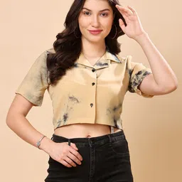 hazelglow Tie and Dye Dyed Shirt Style Crop Top-24