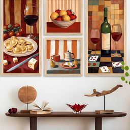 WALLLANE Brown 4 Piece Wood Abstract Wall Paintings-11