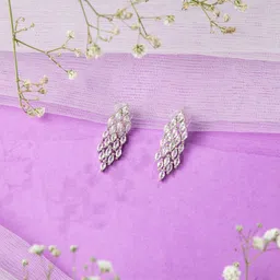 Niscka Rhodium-Plated American Diamond Studded Contemporary Drop Earrings-image-13