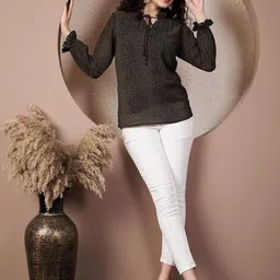 CORSICA Womens Animal Print Puff Sleeve Chiffon Top-image-47
