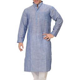 Exotic India Striped Mandarin Collar Straight Kurta With Trouser-image-29