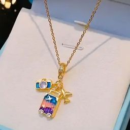 Brijsun Gold-Plated Stone-Studded Travel-Themed Charm Pendant With Chain-32
