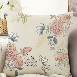 IVAZA Cream-Coloured & Pink Floral Square Cushion Covers-image-24