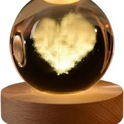 Engraved Heart 3D Crystal Ball Lamp Wiith LED Wood Base Decorative Gift Night Lamp-20