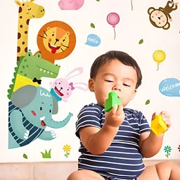 Asian royal Green & Blue Birds and Animals Self Adhesive Wall Sticker-image-44