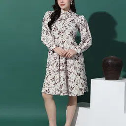 BAESD Floral Print Puff Sleeve Chiffon A-Line Dress-image-29