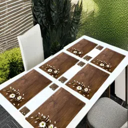 REVEXO 12-Pcs Brown & White Printed Table Placemats&Coasters-13