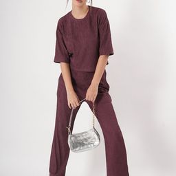 clobug Crinkle Self Design Round Neck T-Shirt With Trousers-image-56