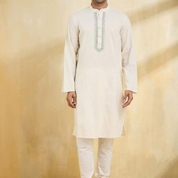 Fabindia Men Embroidered Flared Sleeves Thread Work Kurta-picture-2