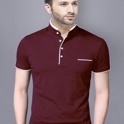 REYA Men Solid Henley Neck Cotton T-shirt-image-82