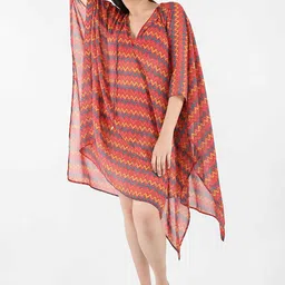 Blissence Printed Kaftan Swimwear Cover Up Top-image-87