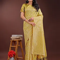 DIVASTRI Women Paisley Cotton Blend Zari Saree-picture-19