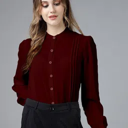 THE FAB FACTORY Women Mandarin Collar Puff Sleeves Cotton Top-picture-14