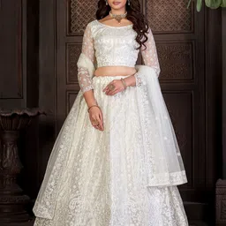 KALINI Embroidered Semi-Stitched Net Lehenga & Unstitched Blouse With Dupatta-image-37