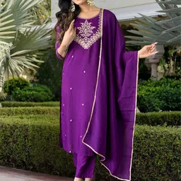 KALINI Women Ethnic Motif Embroidered Thread Work Kurta with Trousers & Dupatta-picture-50