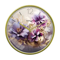 RANDOM Purple & Silver-Toned Printed Round Shaped Wall Clock-42