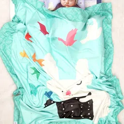 NEW COMERS Green & White Cartoon Characters Mild Winter 210 GSM Single Bed Blanket-image-42