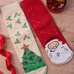 Thela Gaadi Pack Of 2 Christmas Patterned Calf length Socks-55