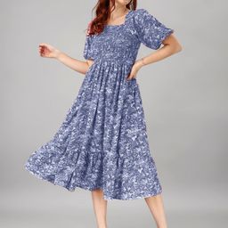 Krunal Raiyani Floral Printed Puff Sleeves Square Neck Midi Dress-picture-8