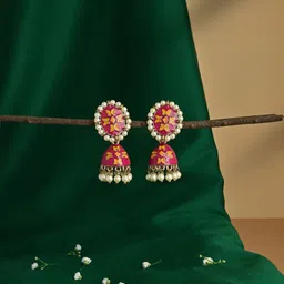 Fida Gold-Plated Artificial Beaded Floral Jhumkas-36