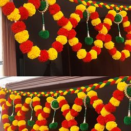 SATVIK CREATIONS Red & Yellow Pom Pom Thoran Festive Decor-image-78