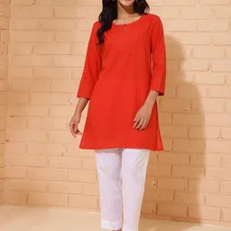 Fabindia Slim-Fit Keyhole Neck Cotton Straight Kurti-image-80