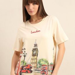 Vero Moda Women People and Places Printed Round Neck Pure Cotton T-shirt-image-58