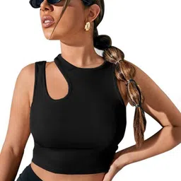 SAIOM Women Solid Ribbed Cut Out Cotton Crop Top-image-53