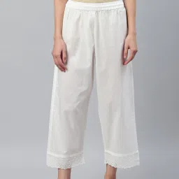 Women Regular Fit White Cotton Blend Trousers-image-22