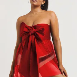 VAGHBHATT Women Front Bow Tie-Up Strapless Baby Doll-image-37