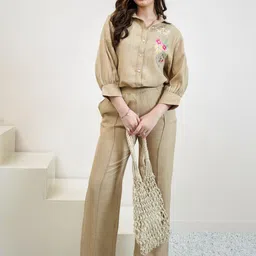 Boho By Athena Embroidered Linen Shirt With Trousers Co-Ords-image-9