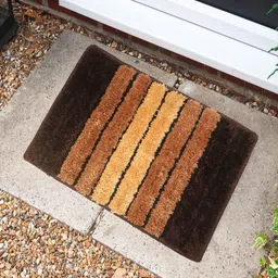RISH Brown & Beige Striped Microfiber Anti Skid Water Absorbent Rectangular Doormat-21