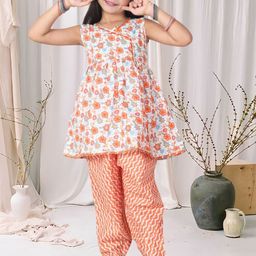 Cutiekins Girls Floral Printed V-Neck Gotta Patti A-Line Kurta With Dhoti Pants-picture-36
