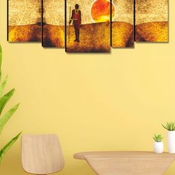 SAF Yellow & Red 5 Piece Man & Sun Canvas Wall Arts-20